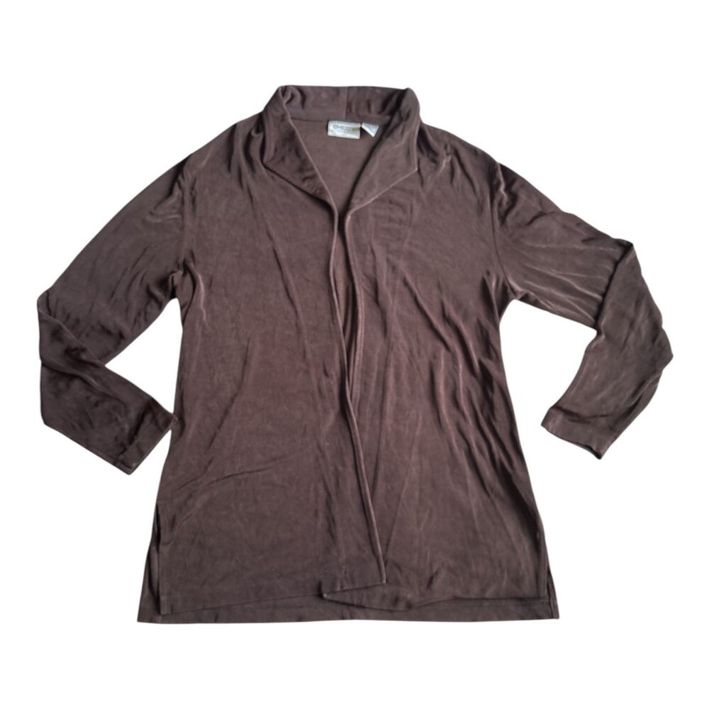 Chicos Travelers Brown Open Front Duster Cardigan Size 2 US, Dark Brown Sweater